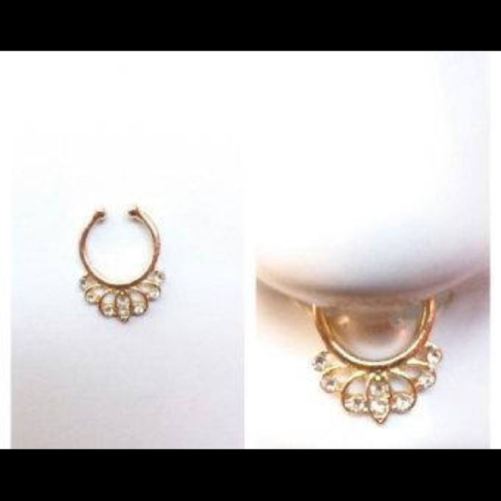 Faux septum ring with clear stones